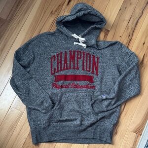 Champion Dark Gray Hoodie with Red Accents